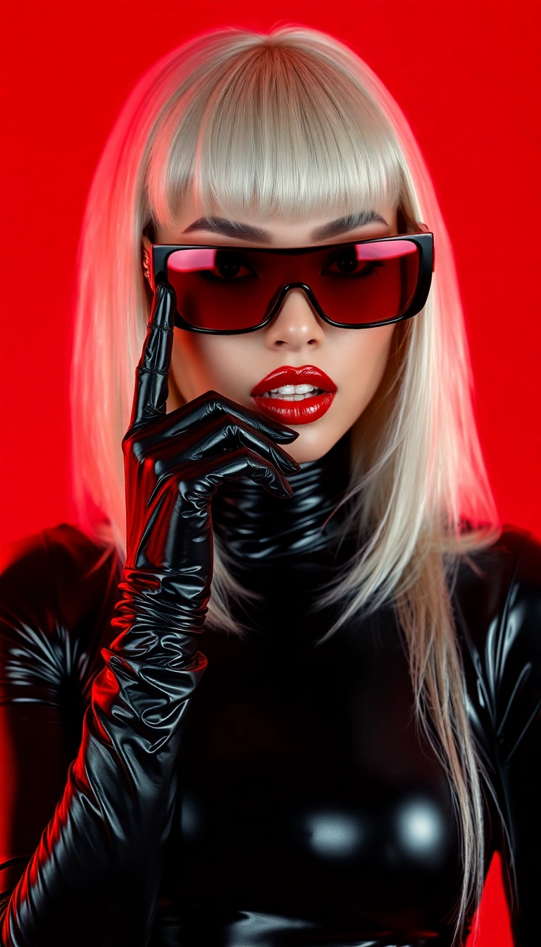 Free AI Y2K Woman Fashion Model in Black and Red iPhone Masterful Wallpaper